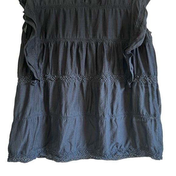 Reiss silk blend navy embroidered ruffle lightweight blouse. - Picture 11 of 16